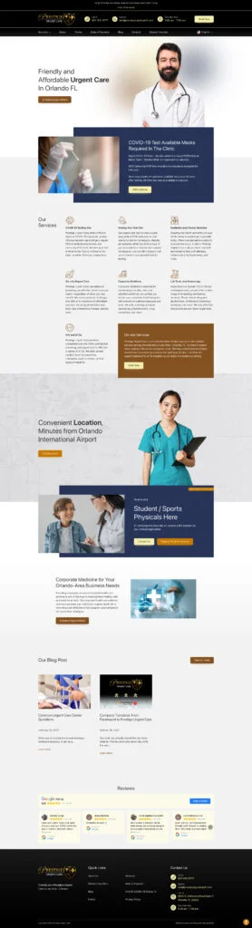 screenshot of prestige urgent care website