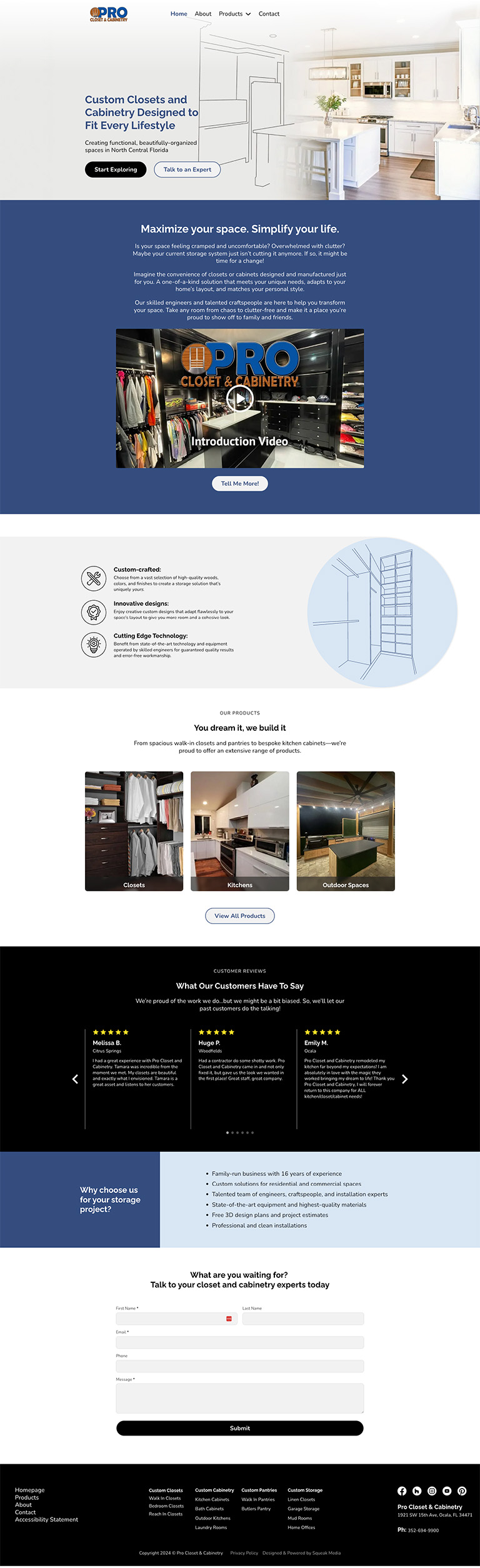 screenshot of Pro Closet and Cabinetry's homepage