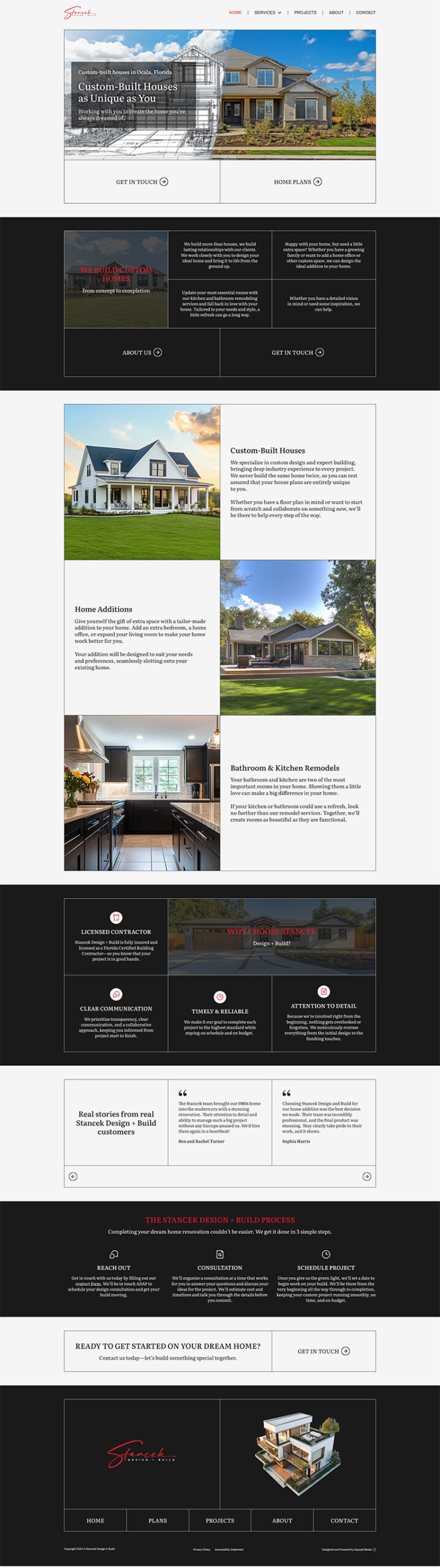 screenshot of Stancek Design and Build's homepage.