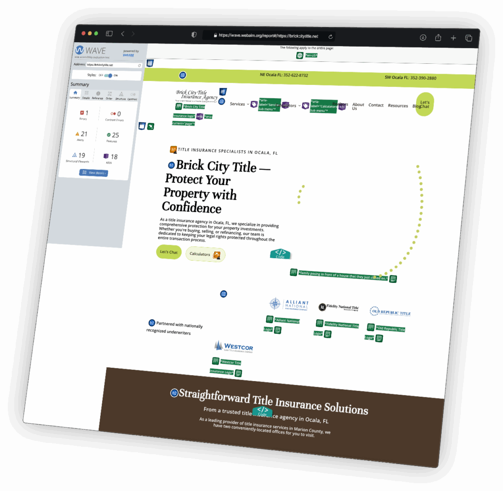 screenshot of WAVE accessibility checker