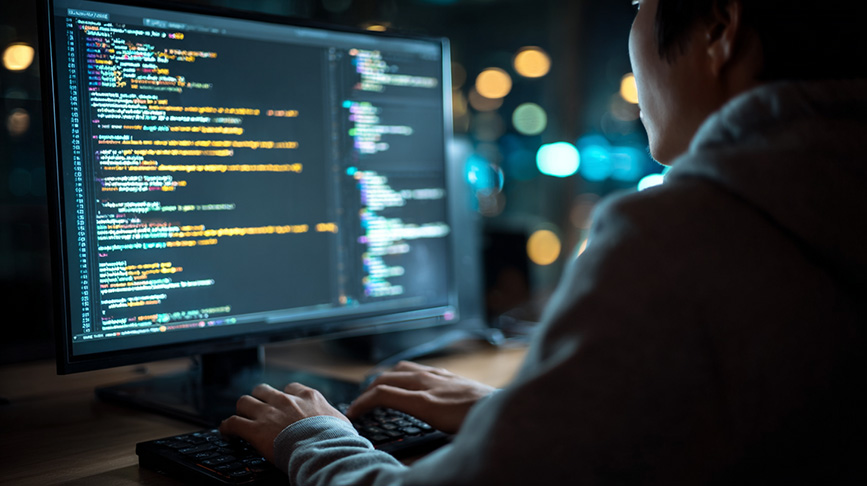 a web developer coding on a screen
