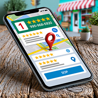 mobile phone showing Google local map pack